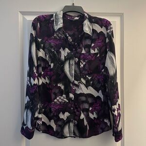 Guess Sheer Long Sleeve Button Up Blouse